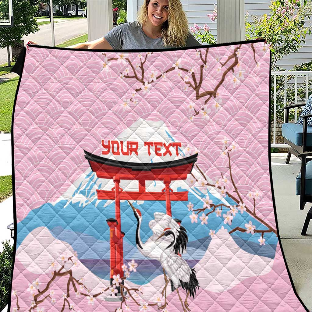 Japanese Torii Gate Cranes Personalised Quilt Fuji Mount Sakura Seigaiha Pattern LT14 Pink - Polynesian Pride