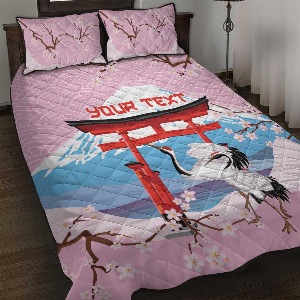 Japanese Torii Gate Cranes Personalised Quilt Bed Set Fuji Mount Sakura Seigaiha Pattern LT14 Pink - Polynesian Pride
