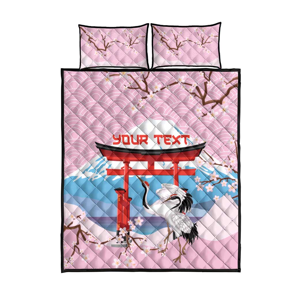 Japanese Torii Gate Cranes Personalised Quilt Bed Set Fuji Mount Sakura Seigaiha Pattern LT14 - Polynesian Pride