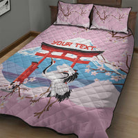 Japanese Torii Gate Cranes Personalised Quilt Bed Set Fuji Mount Sakura Seigaiha Pattern LT14 - Polynesian Pride