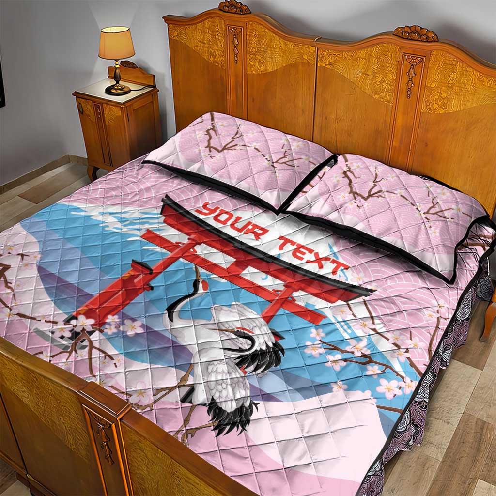 Japanese Torii Gate Cranes Personalised Quilt Bed Set Fuji Mount Sakura Seigaiha Pattern LT14 - Polynesian Pride