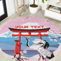 Japanese Torii Gate Cranes Personalised Round Carpet Fuji Mount Sakura Seigaiha Pattern LT14 Pink - Polynesian Pride