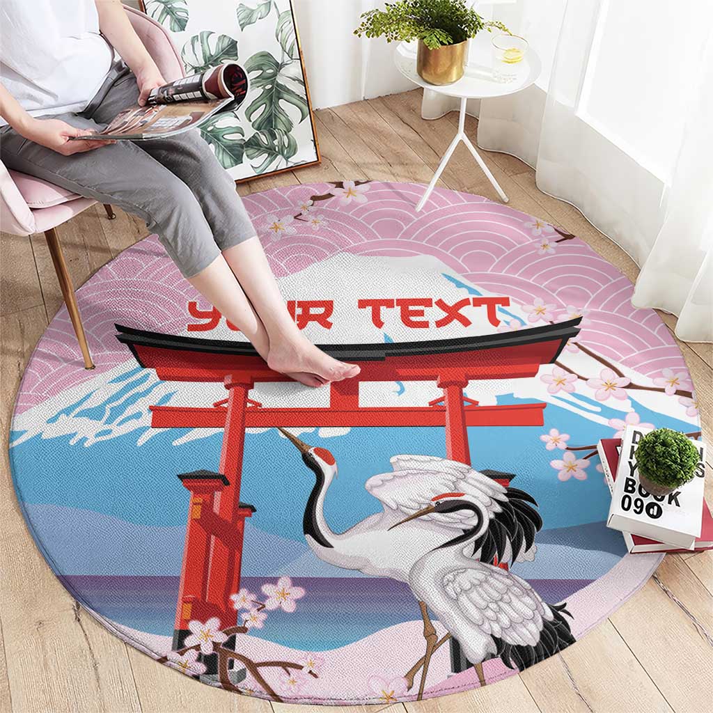 Japanese Torii Gate Cranes Personalised Round Carpet Fuji Mount Sakura Seigaiha Pattern LT14 - Polynesian Pride