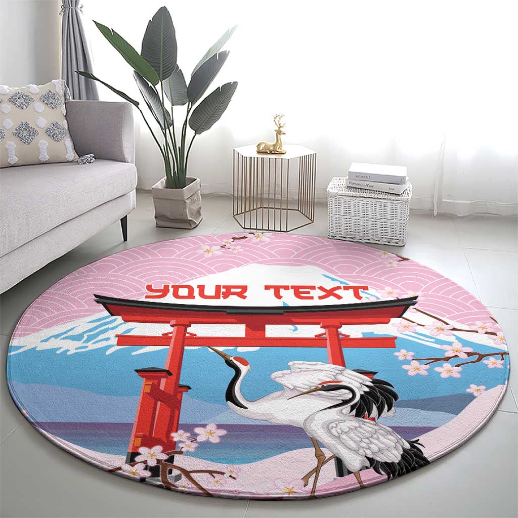 Japanese Torii Gate Cranes Personalised Round Carpet Fuji Mount Sakura Seigaiha Pattern LT14 - Polynesian Pride