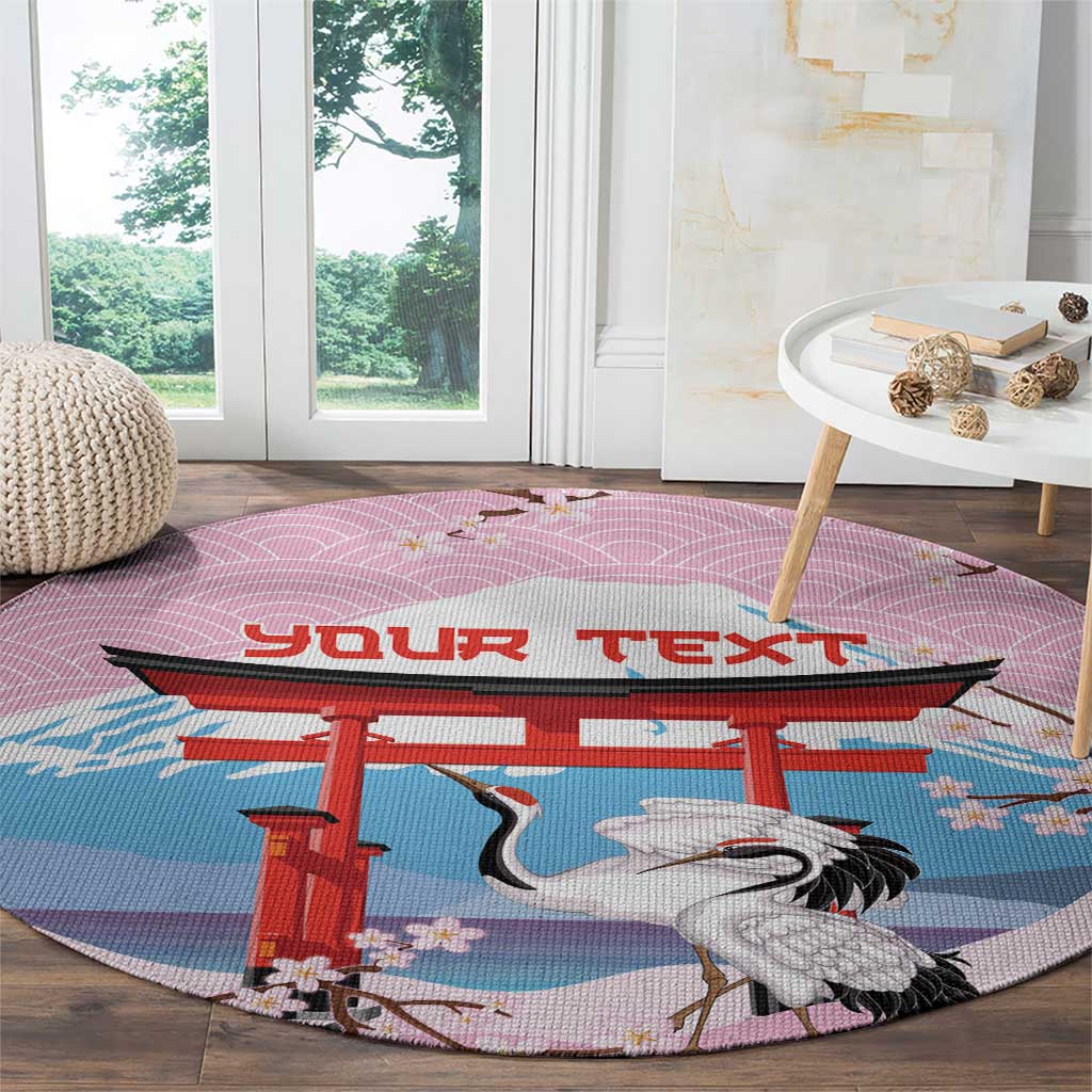 Japanese Torii Gate Cranes Personalised Round Carpet Fuji Mount Sakura Seigaiha Pattern LT14 - Polynesian Pride