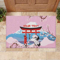 Japanese Torii Gate Cranes Personalised Rubber Doormat Fuji Mount Sakura Seigaiha Pattern LT14 Pink - Polynesian Pride
