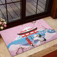 Japanese Torii Gate Cranes Personalised Rubber Doormat Fuji Mount Sakura Seigaiha Pattern LT14 - Polynesian Pride