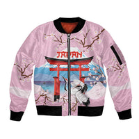 Japanese Torii Gate Cranes Personalised Sleeve Zip Bomber Jacket Fuji Mount Sakura Seigaiha Pattern LT14 Unisex Pink - Polynesian Pride