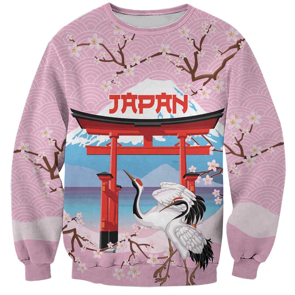 Japanese Torii Gate Cranes Personalised Sweatshirt Fuji Mount Sakura Seigaiha Pattern LT14 Unisex Pink - Polynesian Pride