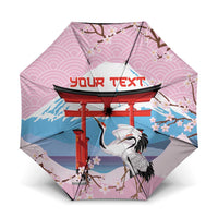 Japanese Torii Gate Cranes Personalised Umbrella Fuji Mount Sakura Seigaiha Pattern LT14 One Size Folded 11.42 inch Opened Diameter 37.4 inch Pink - Polynesian Pride