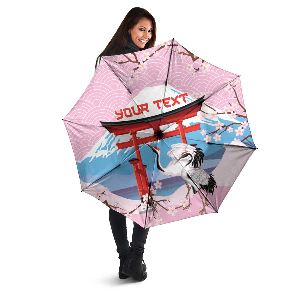 Japanese Torii Gate Cranes Personalised Umbrella Fuji Mount Sakura Seigaiha Pattern LT14 - Polynesian Pride