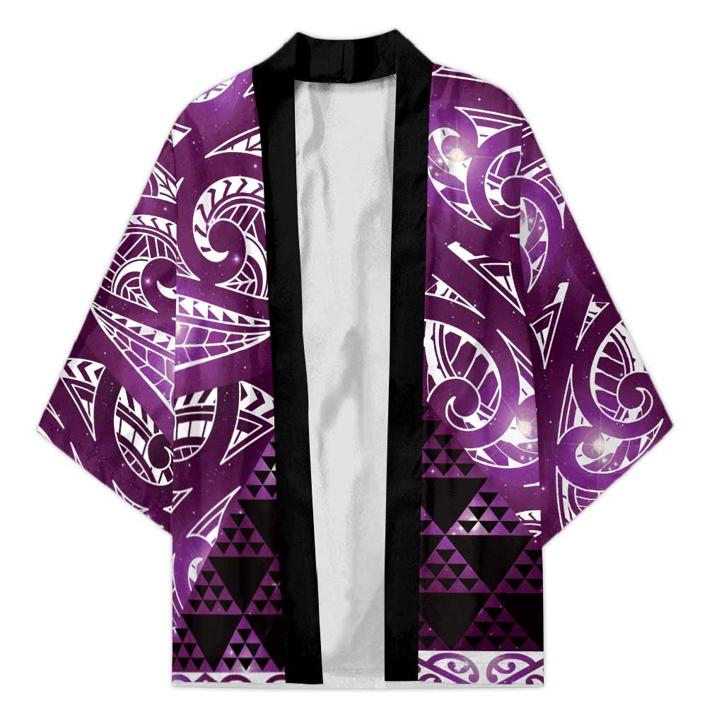 Matariki New Zealand Kimono NZ Niho Taniwha Maori New Year Purple Galaxy LT14 Unisex Purple - Polynesian Pride