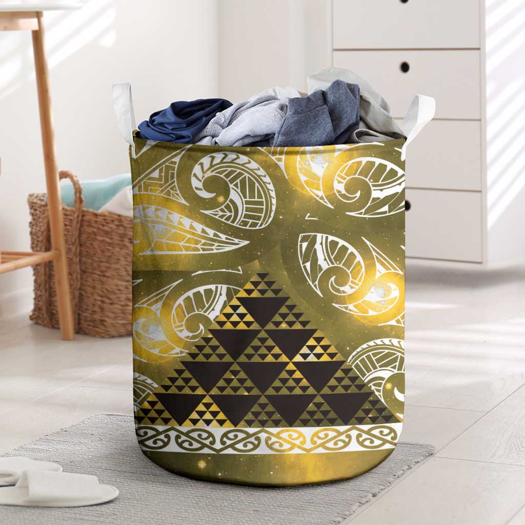Matariki New Zealand Laundry Basket NZ Niho Taniwha Maori New Year Yellow Galaxy LT14 Yellow - Polynesian Pride