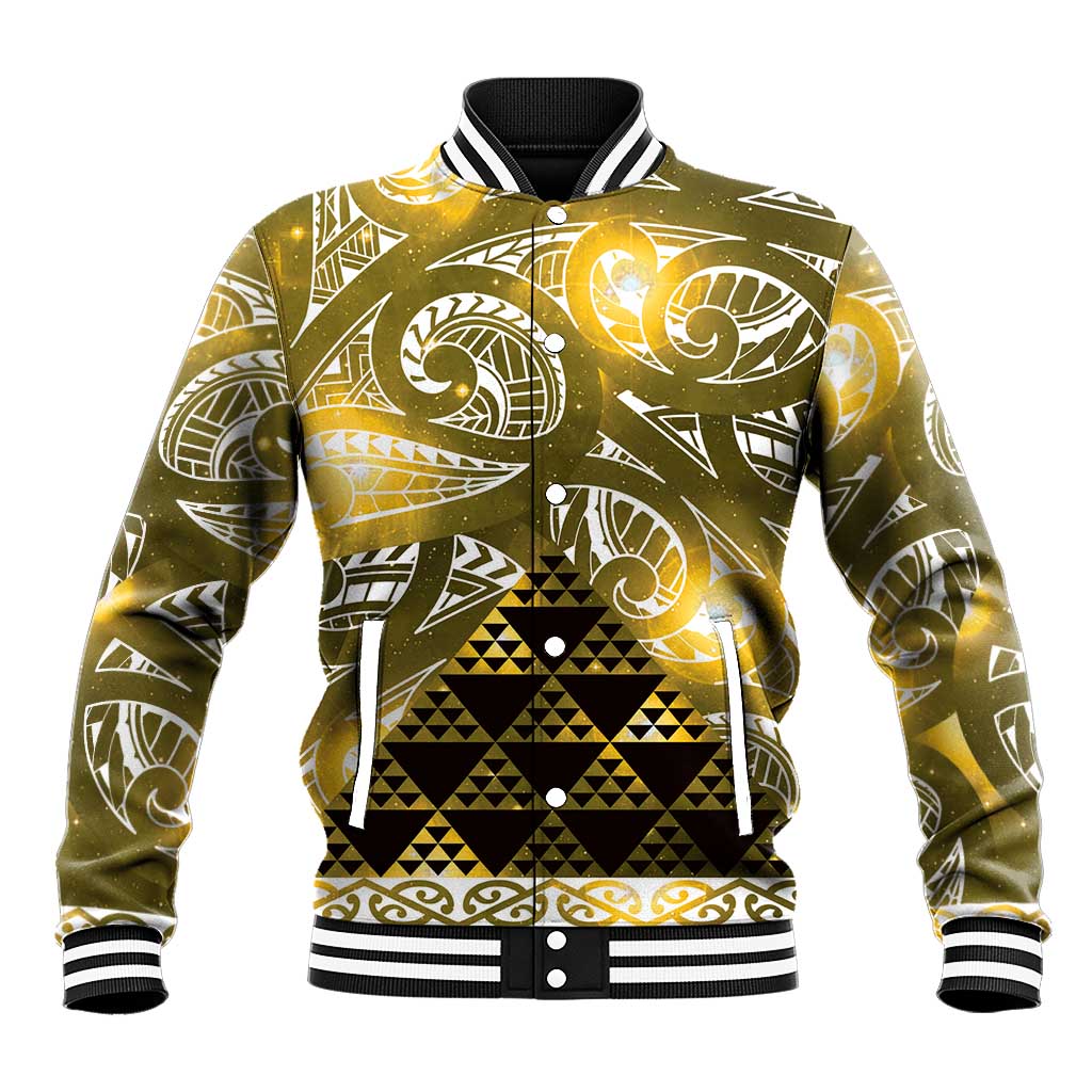 Matariki New Zealand Baseball Jacket NZ Niho Taniwha Maori New Year Yellow Galaxy LT14 Unisex Yellow - Polynesian Pride