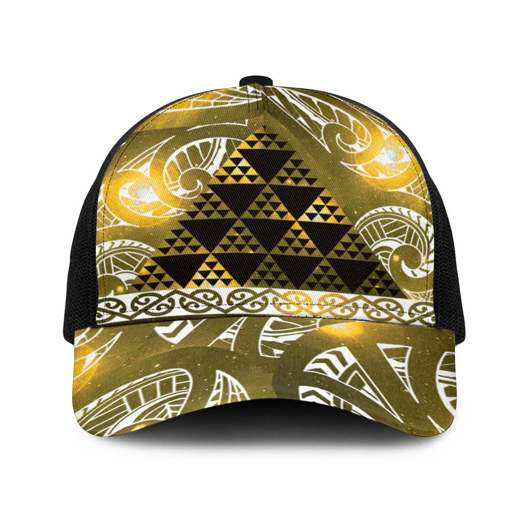 Matariki New Zealand Baseball Net Cap NZ Niho Taniwha Maori New Year Yellow Galaxy LT14 One Size Black Yellow - Polynesian Pride