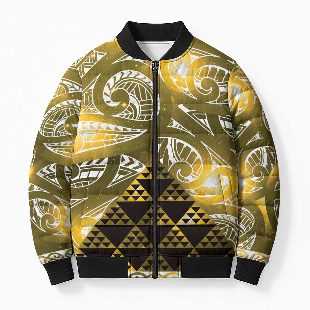 Matariki New Zealand Bomber Puffer Jacket NZ Niho Taniwha Maori New Year Yellow Galaxy LT14 Unisex Yellow - Polynesian Pride