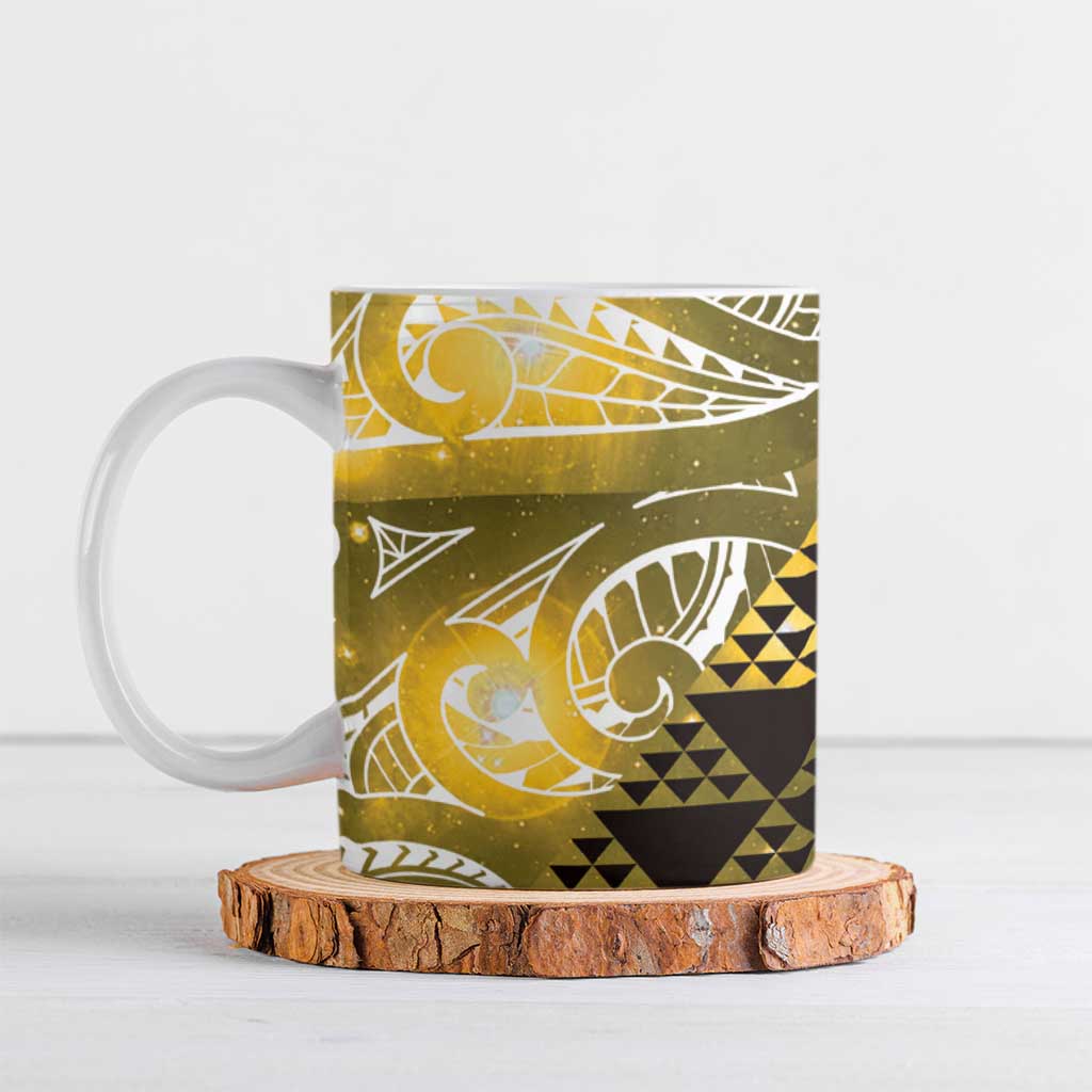 Matariki New Zealand Ceramic Mug NZ Niho Taniwha Maori New Year Yellow Galaxy LT14 Yellow - Polynesian Pride