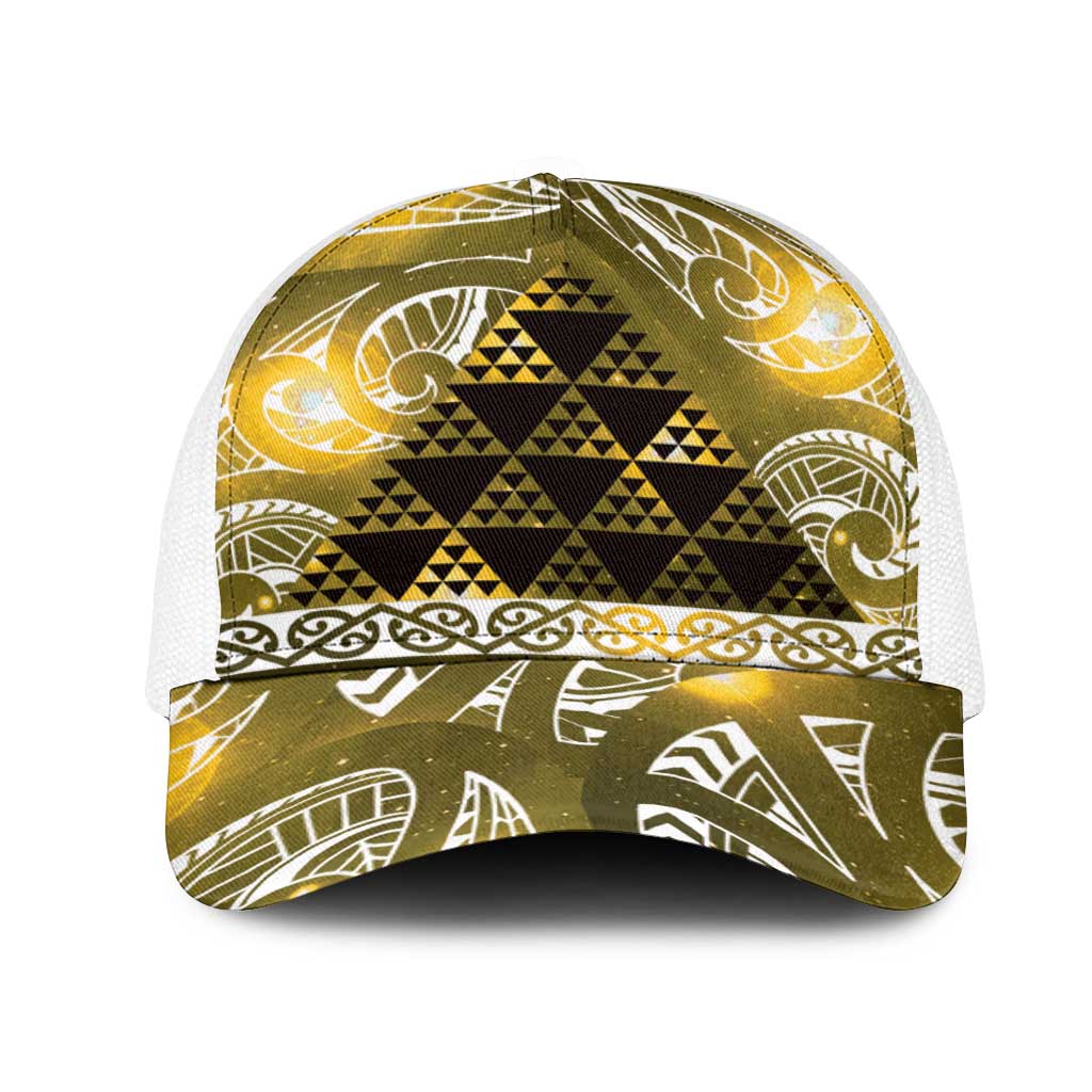 Matariki New Zealand Mesh Trucker Cap NZ Niho Taniwha Maori New Year Yellow Galaxy LT14 One Size White Yellow - Polynesian Pride