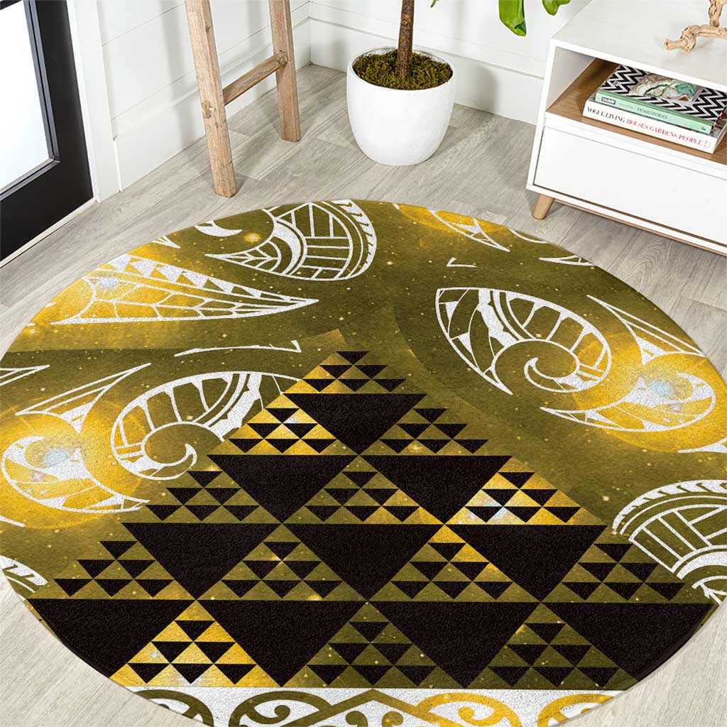 Matariki New Zealand Round Carpet NZ Niho Taniwha Maori New Year Yellow Galaxy LT14 Yellow - Polynesian Pride