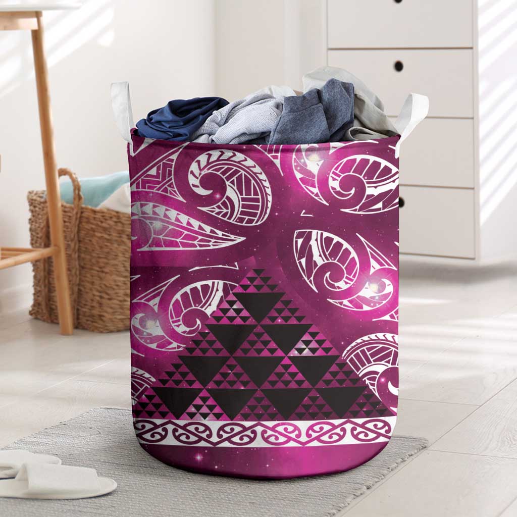 Matariki New Zealand Laundry Basket NZ Niho Taniwha Maori New Year Pink Galaxy LT14 Pink - Polynesian Pride