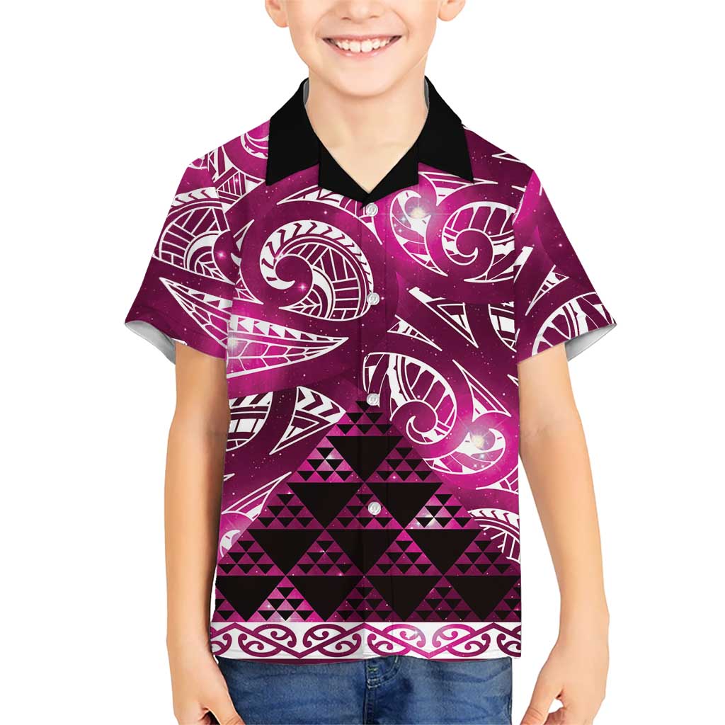 Matariki New Zealand Kid Hawaiian Shirt NZ Niho Taniwha Maori New Year Pink Galaxy LT14 Kid Pink - Polynesian Pride