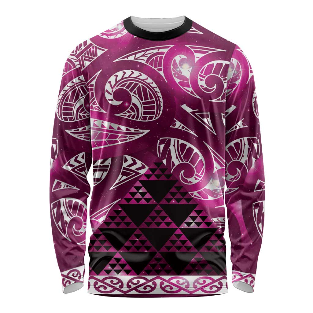 Matariki New Zealand Long Sleeve Shirt NZ Niho Taniwha Maori New Year Pink Galaxy LT14 Unisex Pink - Polynesian Pride