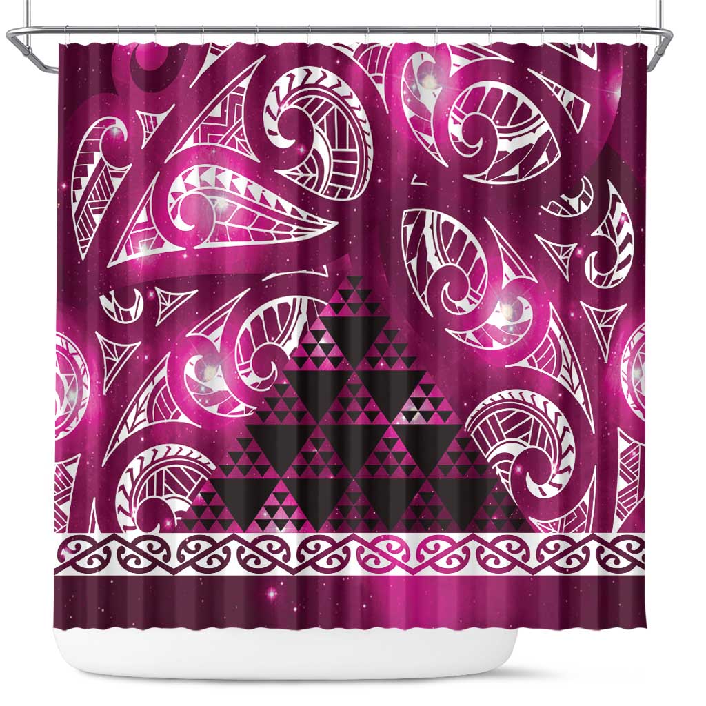 Matariki New Zealand Shower Curtain NZ Niho Taniwha Maori New Year Pink Galaxy LT14 Pink - Polynesian Pride