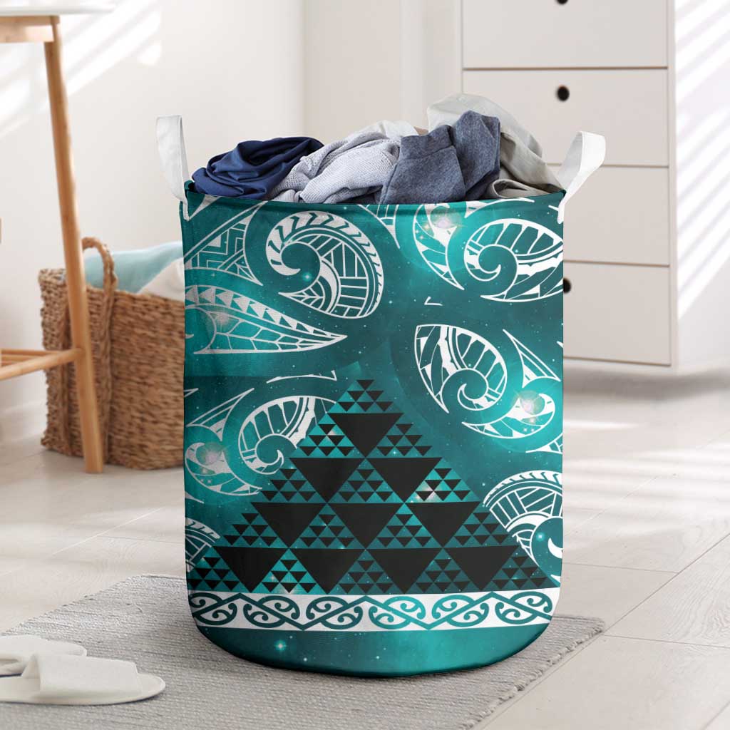 Matariki New Zealand Laundry Basket NZ Niho Taniwha Maori New Year Cyan Galaxy LT14 Cyan - Polynesian Pride