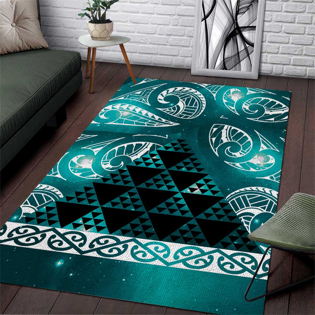 Matariki New Zealand Area Rug NZ Niho Taniwha Maori New Year Cyan Galaxy LT14 Cyan - Polynesian Pride