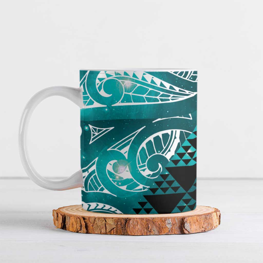 Matariki New Zealand Ceramic Mug NZ Niho Taniwha Maori New Year Cyan Galaxy LT14 Cyan - Polynesian Pride
