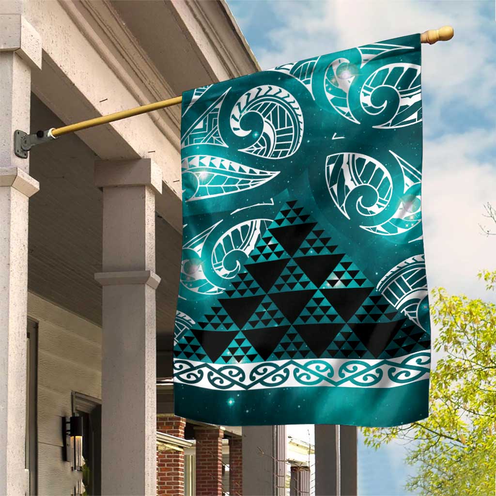 Matariki New Zealand Garden Flag NZ Niho Taniwha Maori New Year Cyan Galaxy LT14 House Flag Cyan - Polynesian Pride