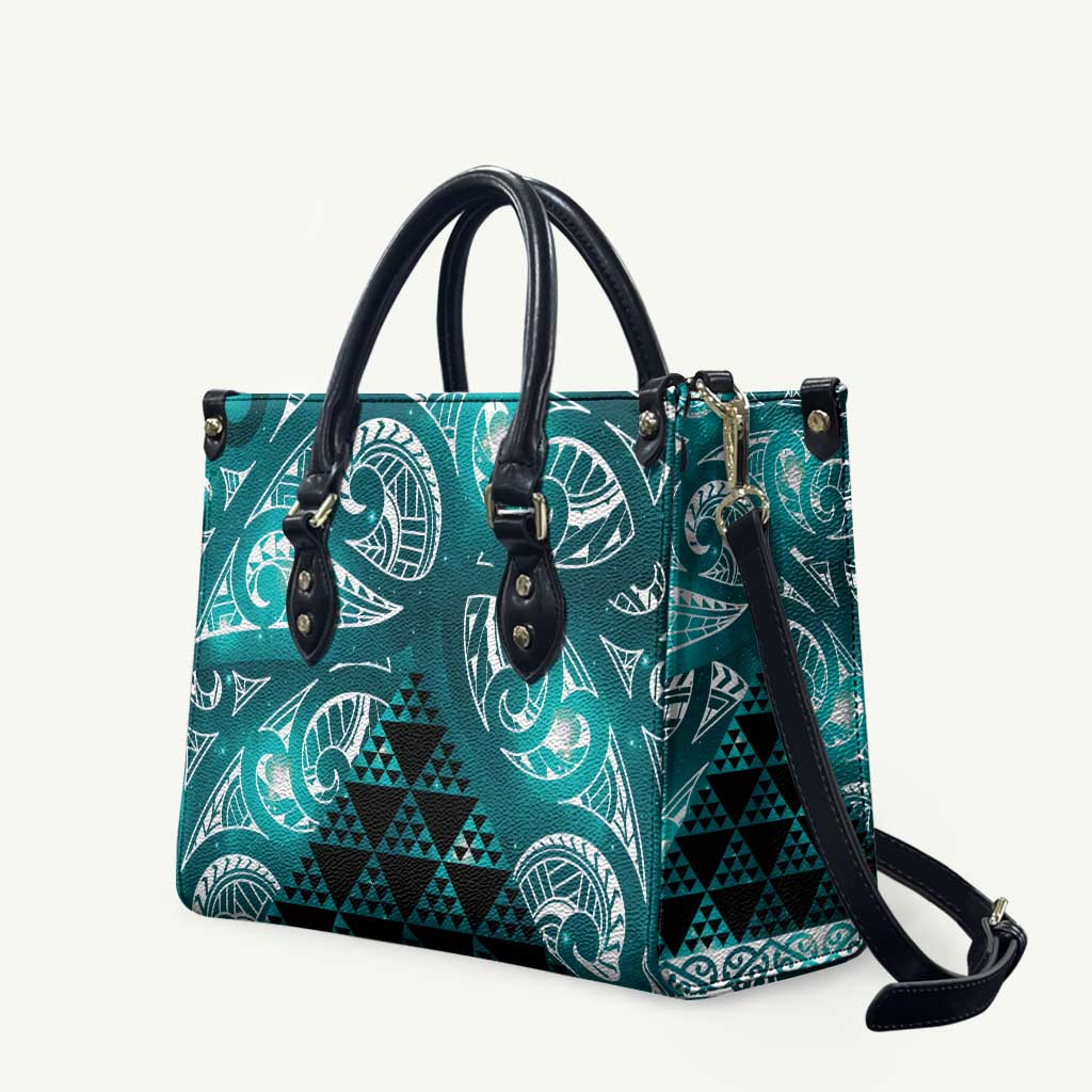 Matariki New Zealand Leather Bag NZ Niho Taniwha Maori New Year Cyan Galaxy LT14 Cyan - Polynesian Pride