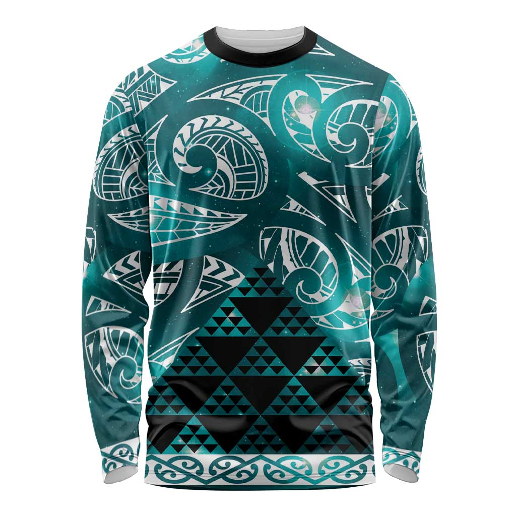 Matariki New Zealand Long Sleeve Shirt NZ Niho Taniwha Maori New Year Cyan Galaxy LT14 Unisex Cyan - Polynesian Pride