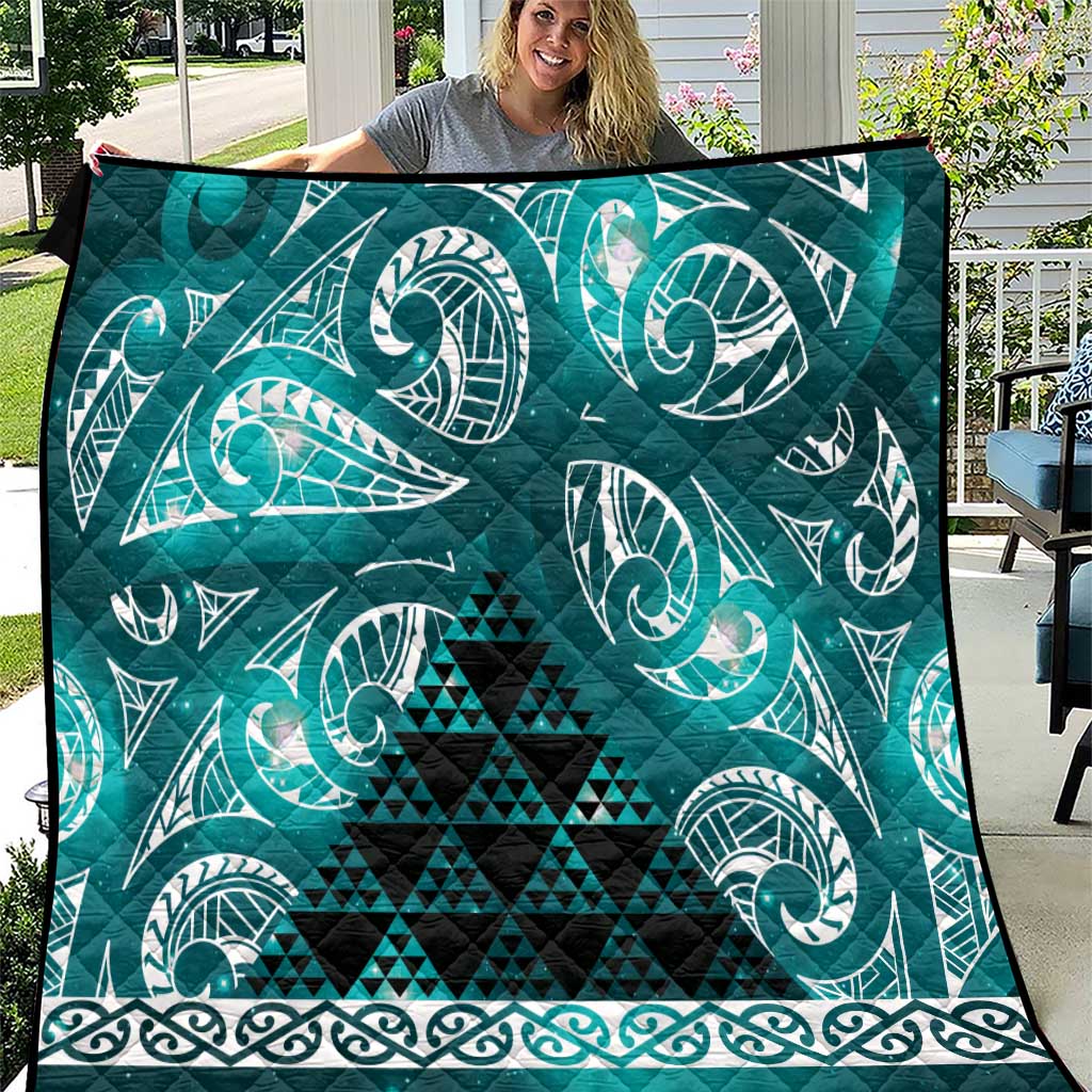 Matariki New Zealand Quilt NZ Niho Taniwha Maori New Year Cyan Galaxy LT14 Cyan - Polynesian Pride
