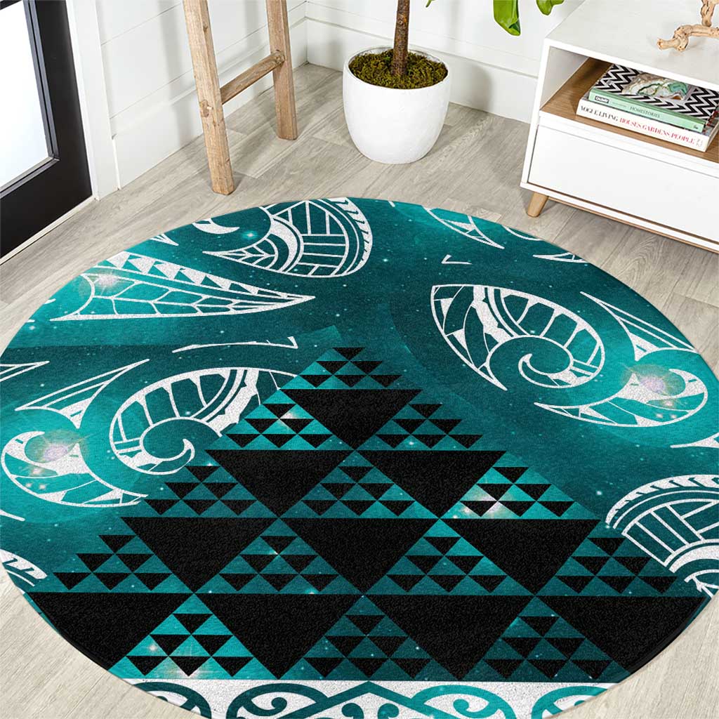 Matariki New Zealand Round Carpet NZ Niho Taniwha Maori New Year Cyan Galaxy LT14 Cyan - Polynesian Pride