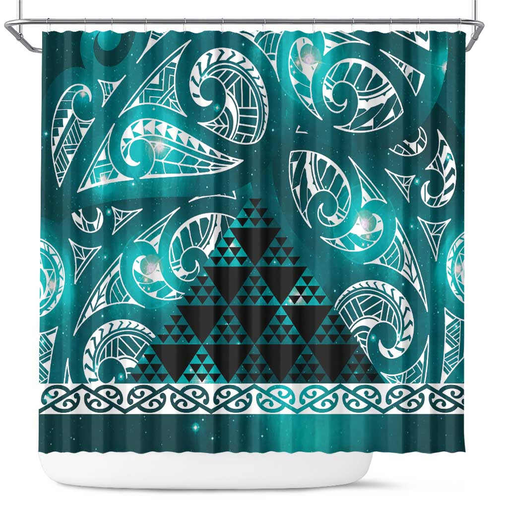 Matariki New Zealand Shower Curtain NZ Niho Taniwha Maori New Year Cyan Galaxy LT14 Cyan - Polynesian Pride