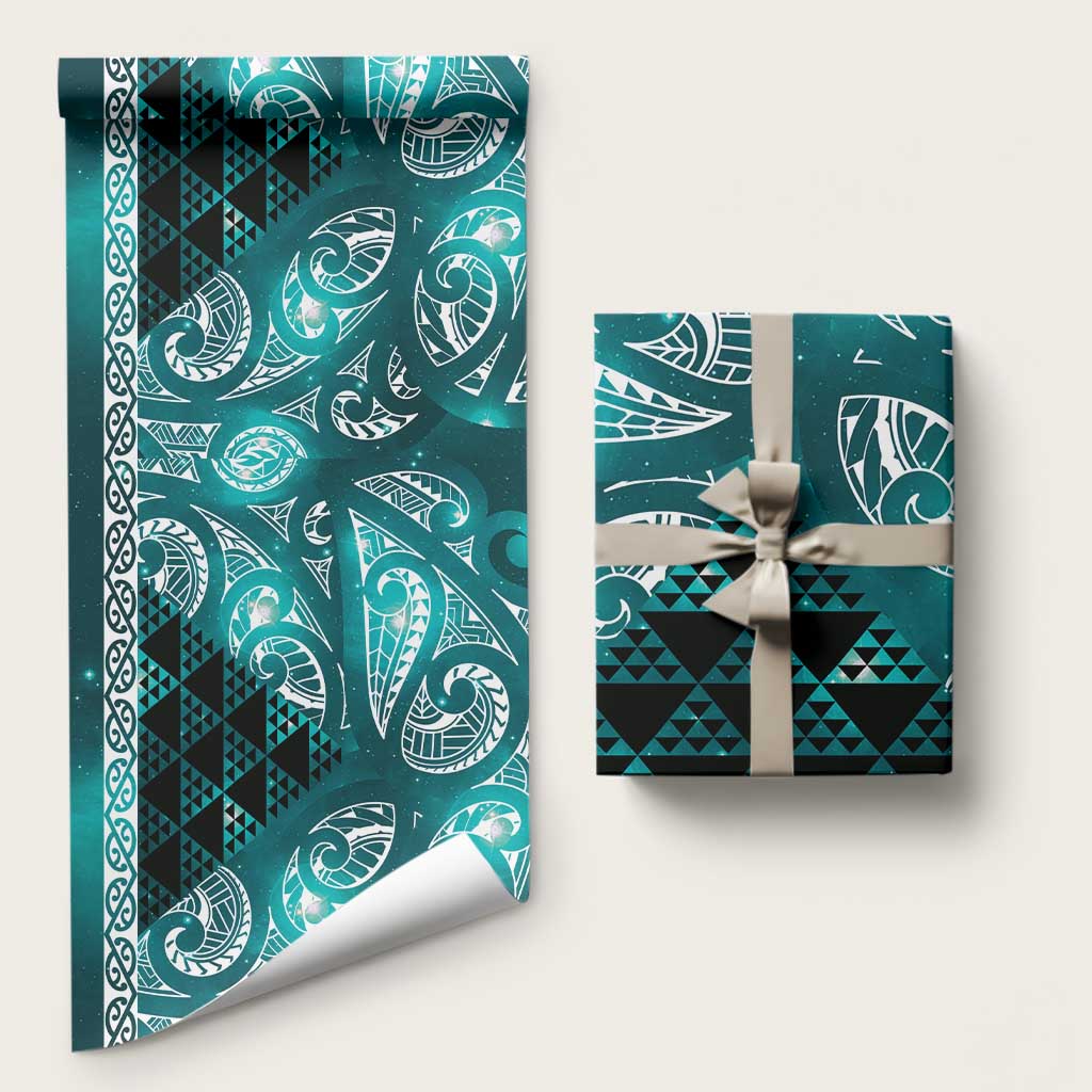 Matariki New Zealand Wrapping Paper NZ Niho Taniwha Maori New Year Cyan Galaxy LT14 58" × 23" Cyan - Polynesian Pride
