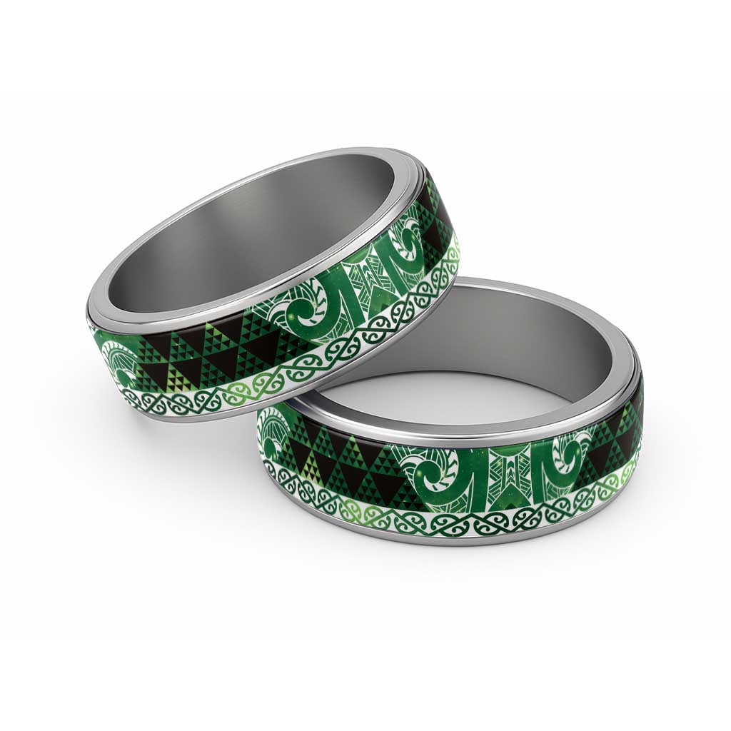 Matariki New Zealand Classic Ring NZ Niho Taniwha Maori New Year Green Galaxy LT14 Sliver Green - Polynesian Pride