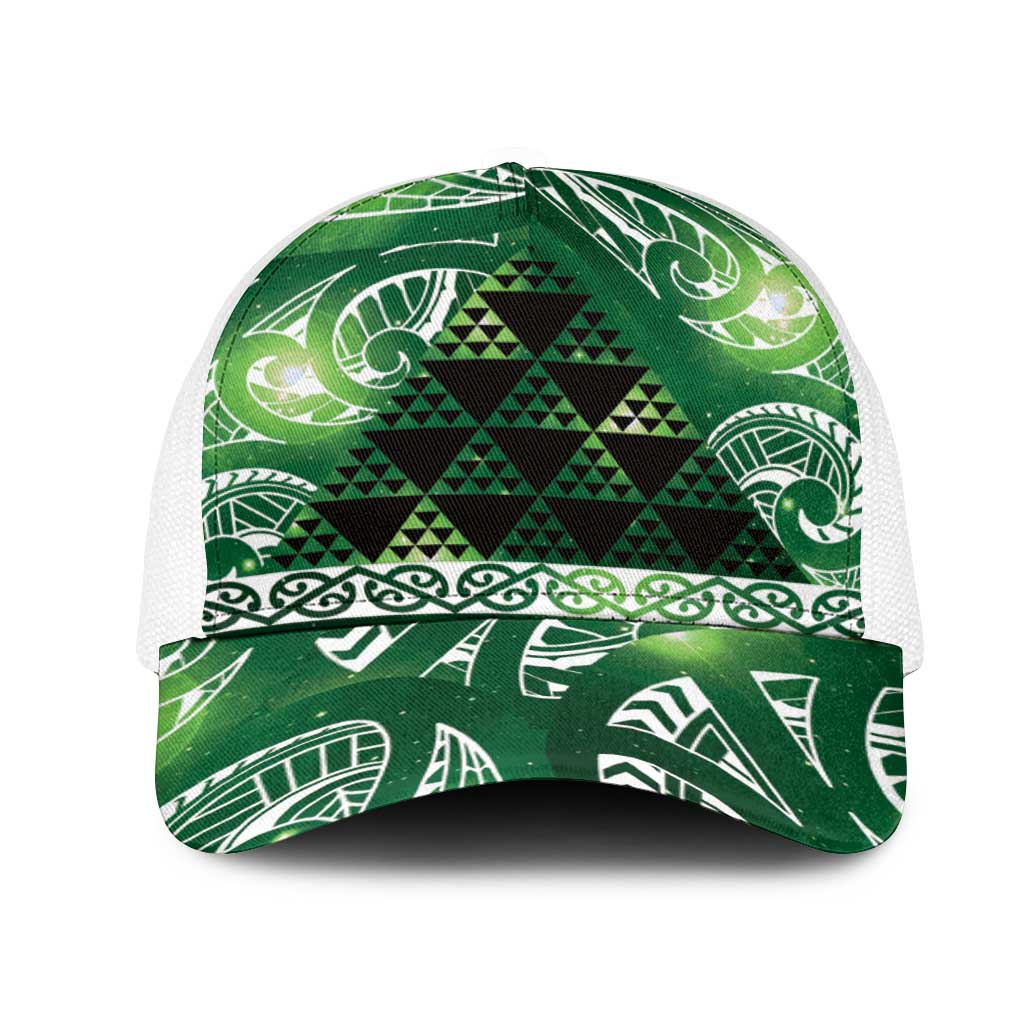 Matariki New Zealand Mesh Trucker Cap NZ Niho Taniwha Maori New Year Green Galaxy LT14 One Size White Green - Polynesian Pride