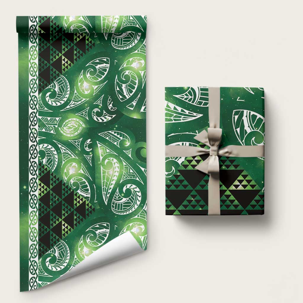 Matariki New Zealand Wrapping Paper NZ Niho Taniwha Maori New Year Green Galaxy LT14 58" × 23" Green - Polynesian Pride