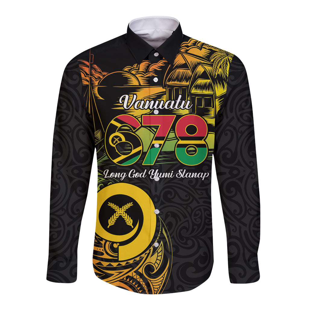 Personalised Vanuatu 678 Long Sleeve Button Shirt Proud To Be A Ni-Van LT14 Unisex Black - Polynesian Pride