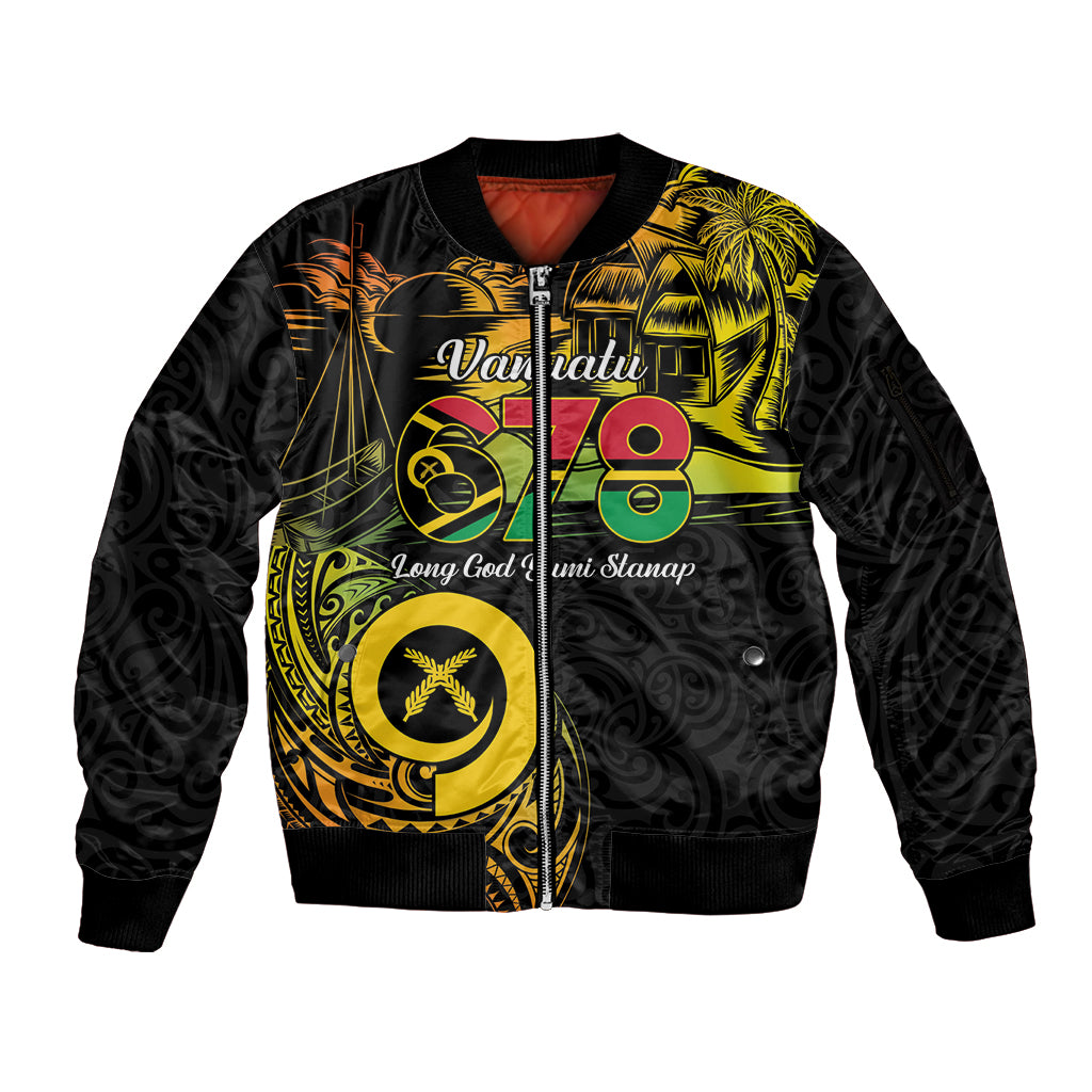 Personalised Vanuatu 678 Sleeve Zip Bomber Jacket Proud To Be A Ni-Van LT14 Unisex Black - Polynesian Pride