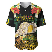 Vanuatu Triton's Trumpet Baseball Jersey Tropical Flowers Vanuatuan Map LT14 Black - Polynesian Pride