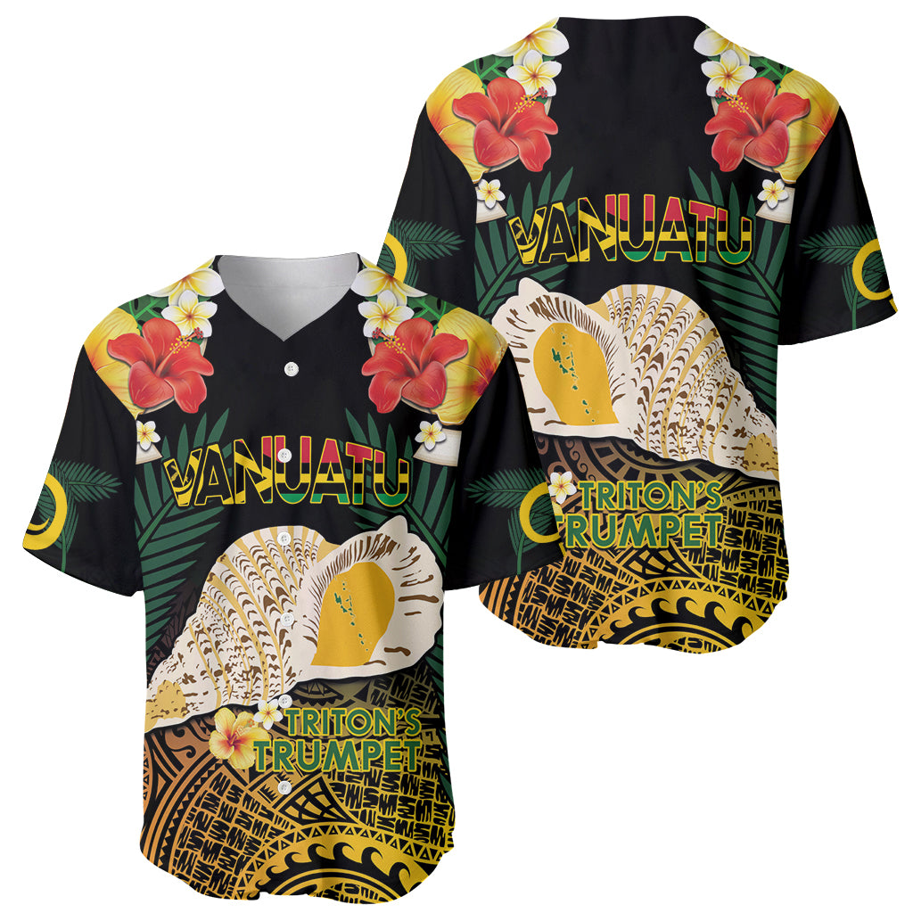 Vanuatu Triton's Trumpet Baseball Jersey Tropical Flowers Vanuatuan Map LT14 - Polynesian Pride