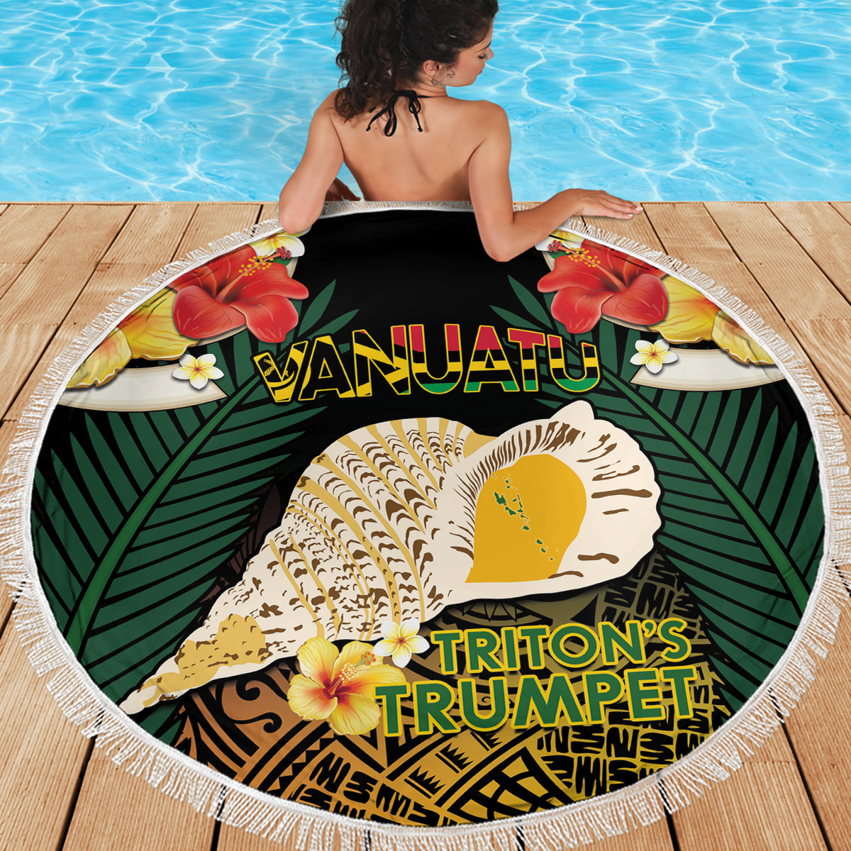 Vanuatu Triton's Trumpet Beach Blanket Tropical Flowers Vanuatuan Map LT14 - Polynesian Pride