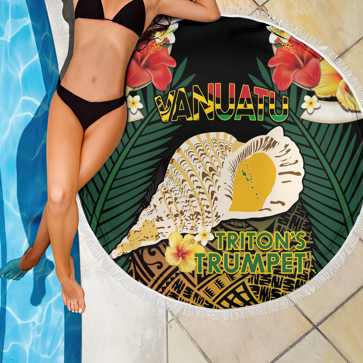 Vanuatu Triton's Trumpet Beach Blanket Tropical Flowers Vanuatuan Map LT14 - Polynesian Pride