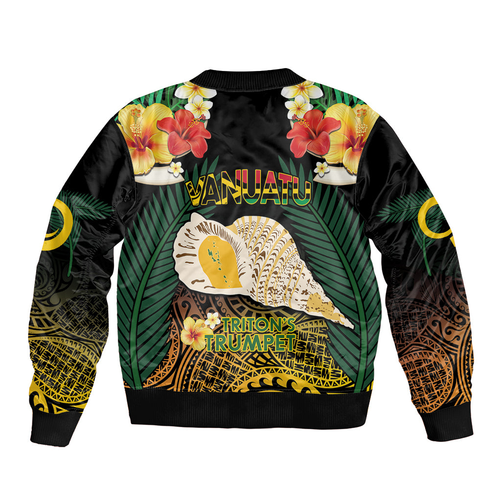 Vanuatu Triton's Trumpet Bomber Jacket Tropical Flowers Vanuatuan Map LT14 - Polynesian Pride