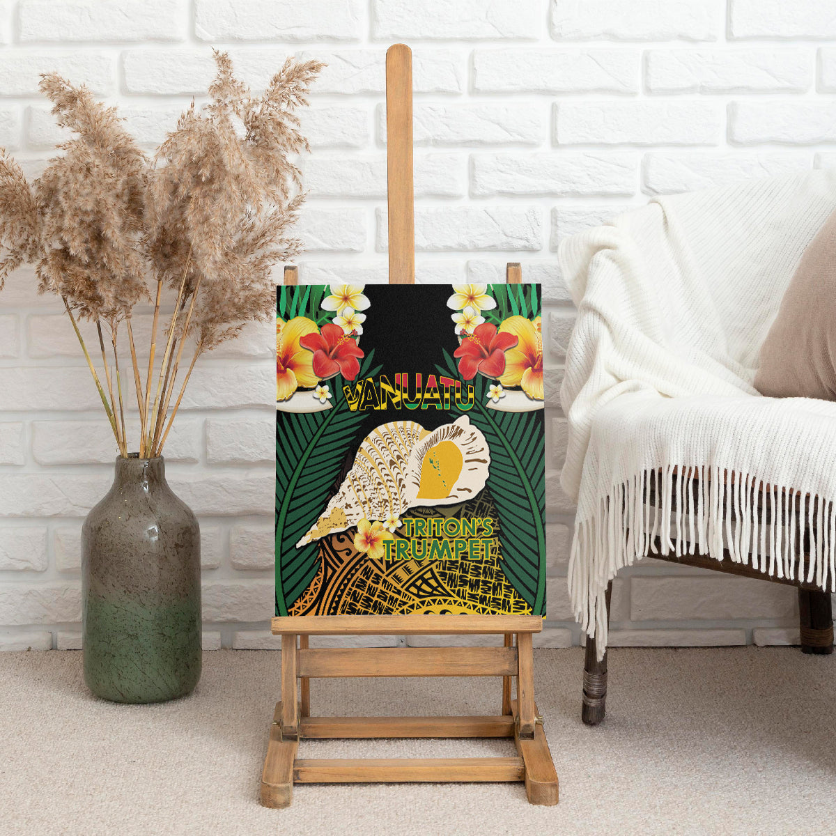 Vanuatu Triton's Trumpet Canvas Wall Art Tropical Flowers Vanuatuan Map LT14 - Polynesian Pride