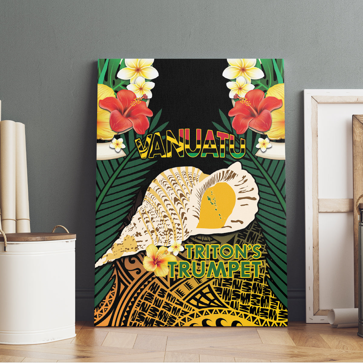 Vanuatu Triton's Trumpet Canvas Wall Art Tropical Flowers Vanuatuan Map LT14 - Polynesian Pride