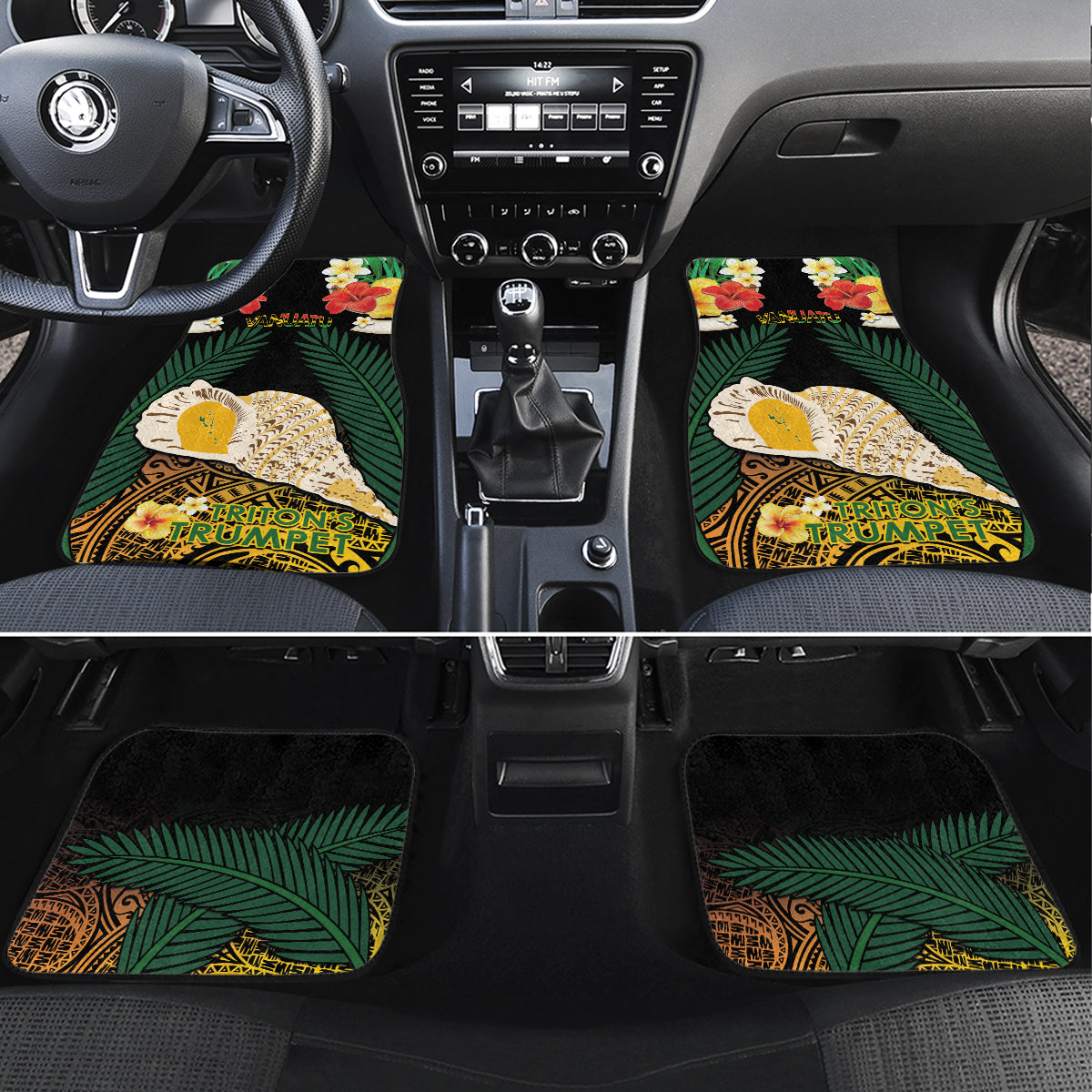 Vanuatu Triton's Trumpet Car Mats Tropical Flowers Vanuatuan Map LT14 Set 4pcs Black - Polynesian Pride